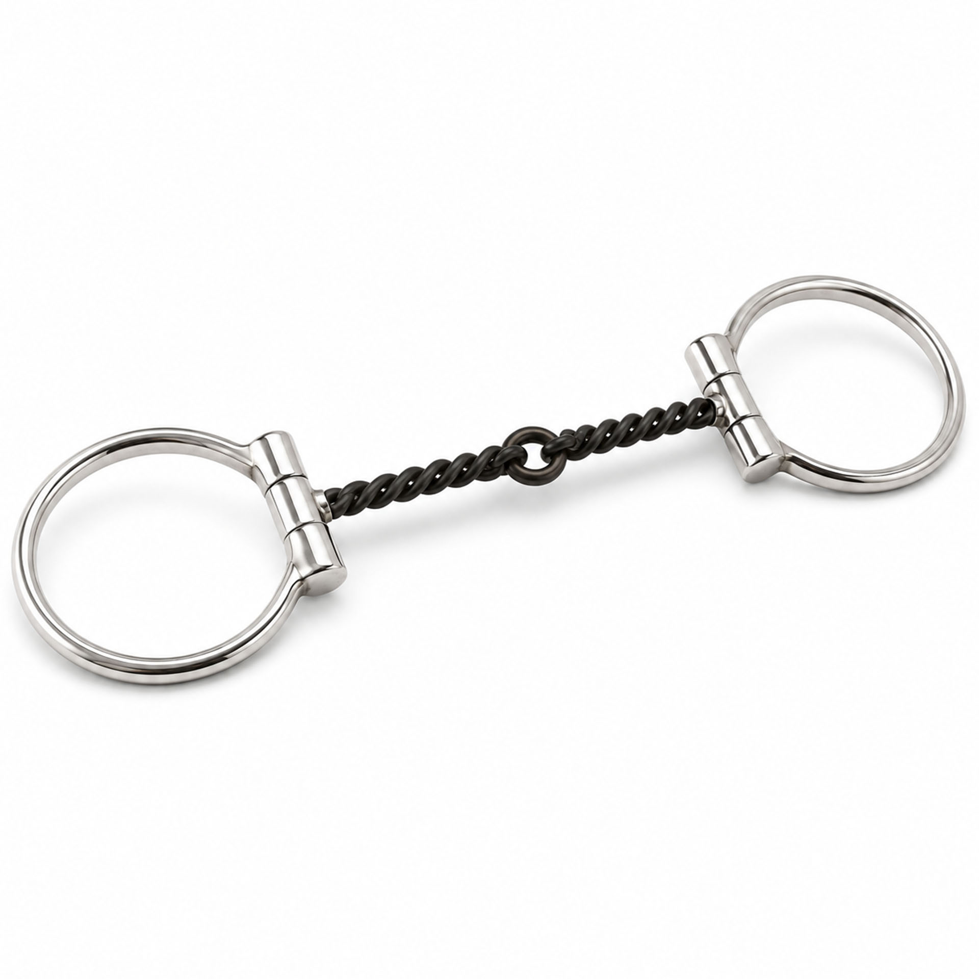 black steel copper roller barrel horse bit with decorative ring cheeks