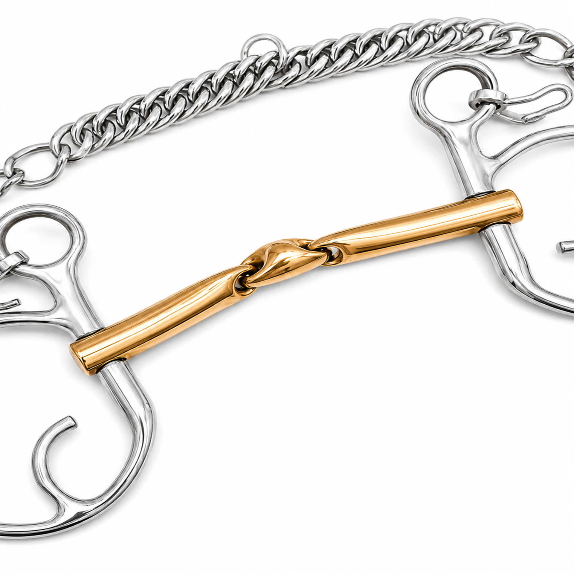 premium copper mouth butterfly horse bit with curb chain