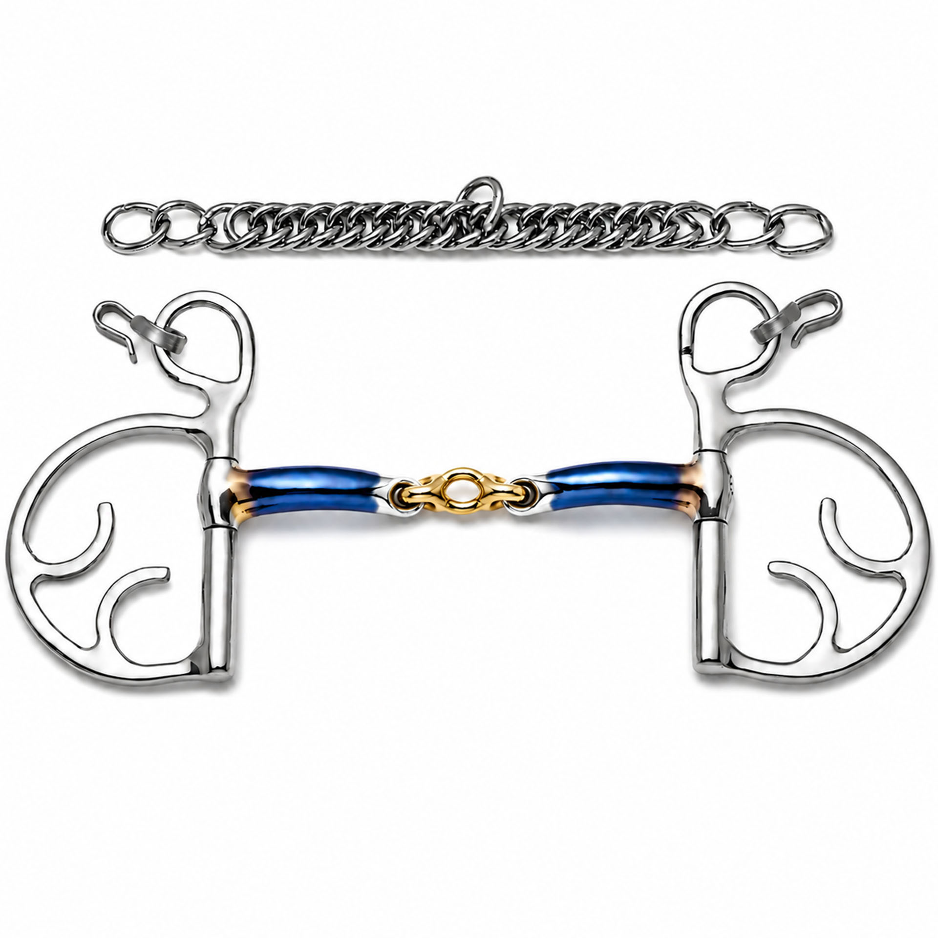 blue sweet iron low port grazing bit with curb chain