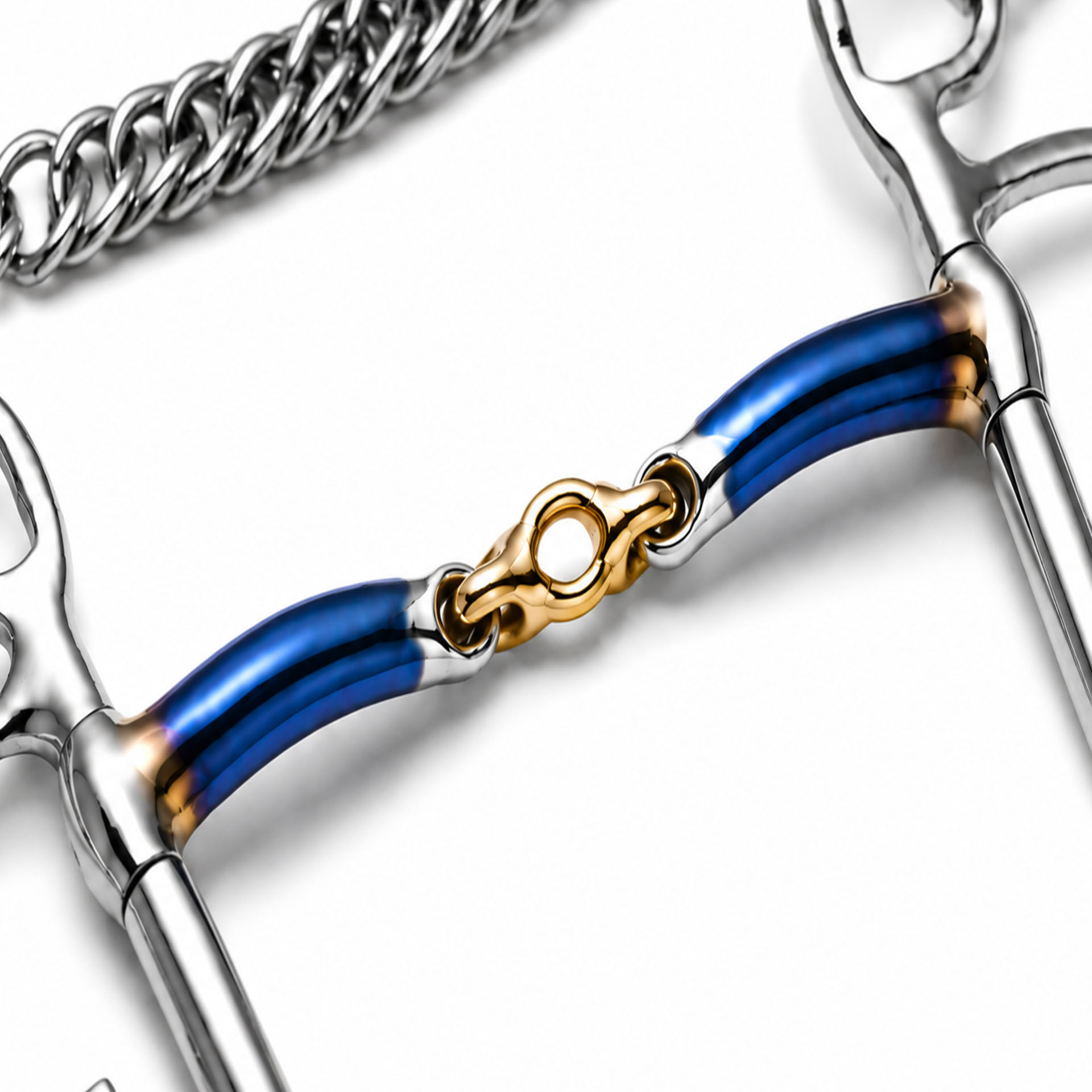 blue sweet iron low port grazing bit with curb chain