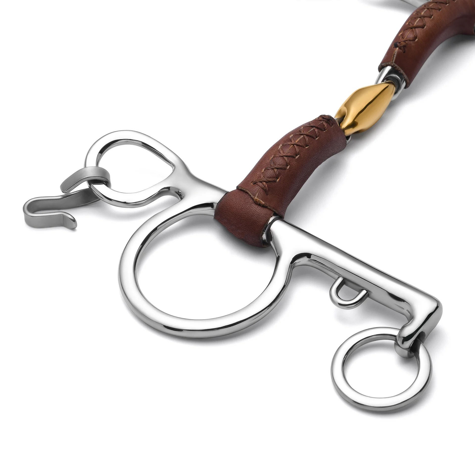 pelham lozenge leather covered curb horse bit
