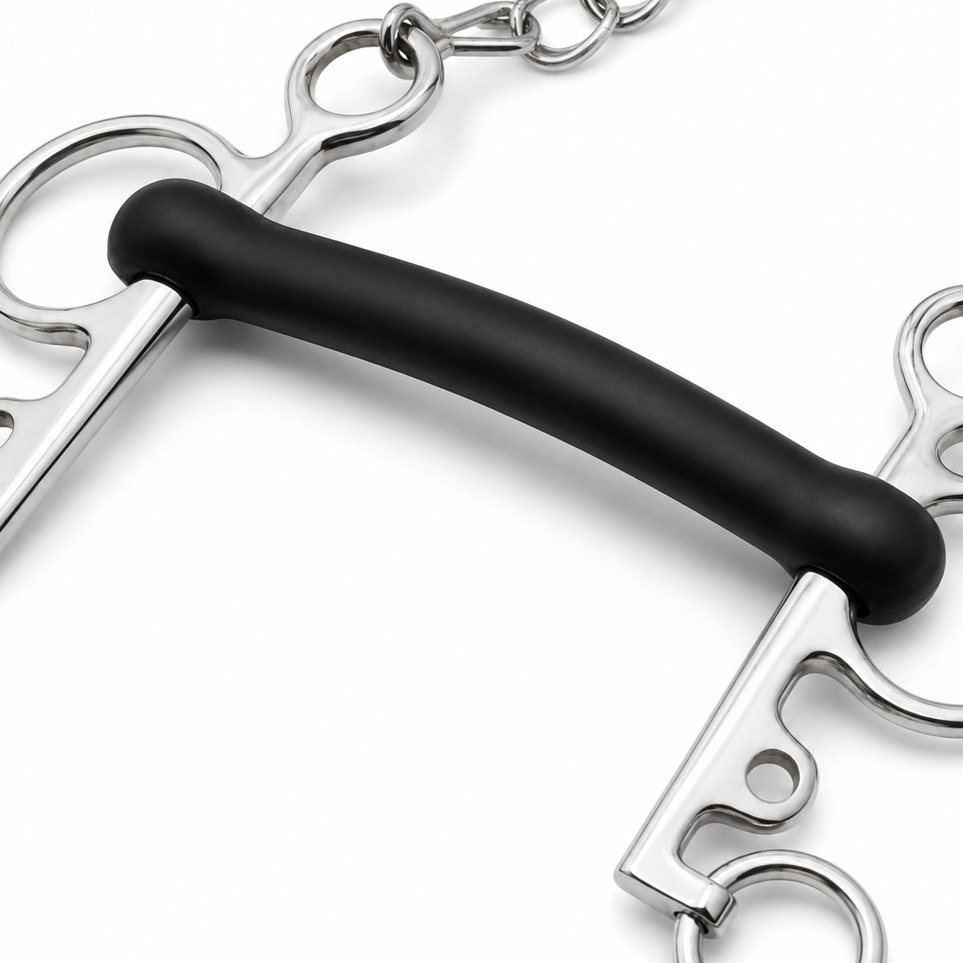 western correction horse bit with copper roller & curb chain