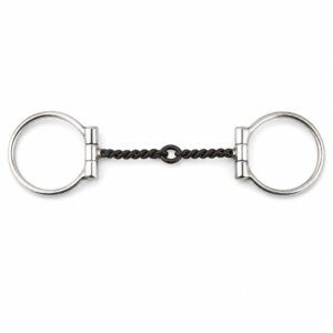 black steel copper roller barrel horse bit with decorative ring cheeks