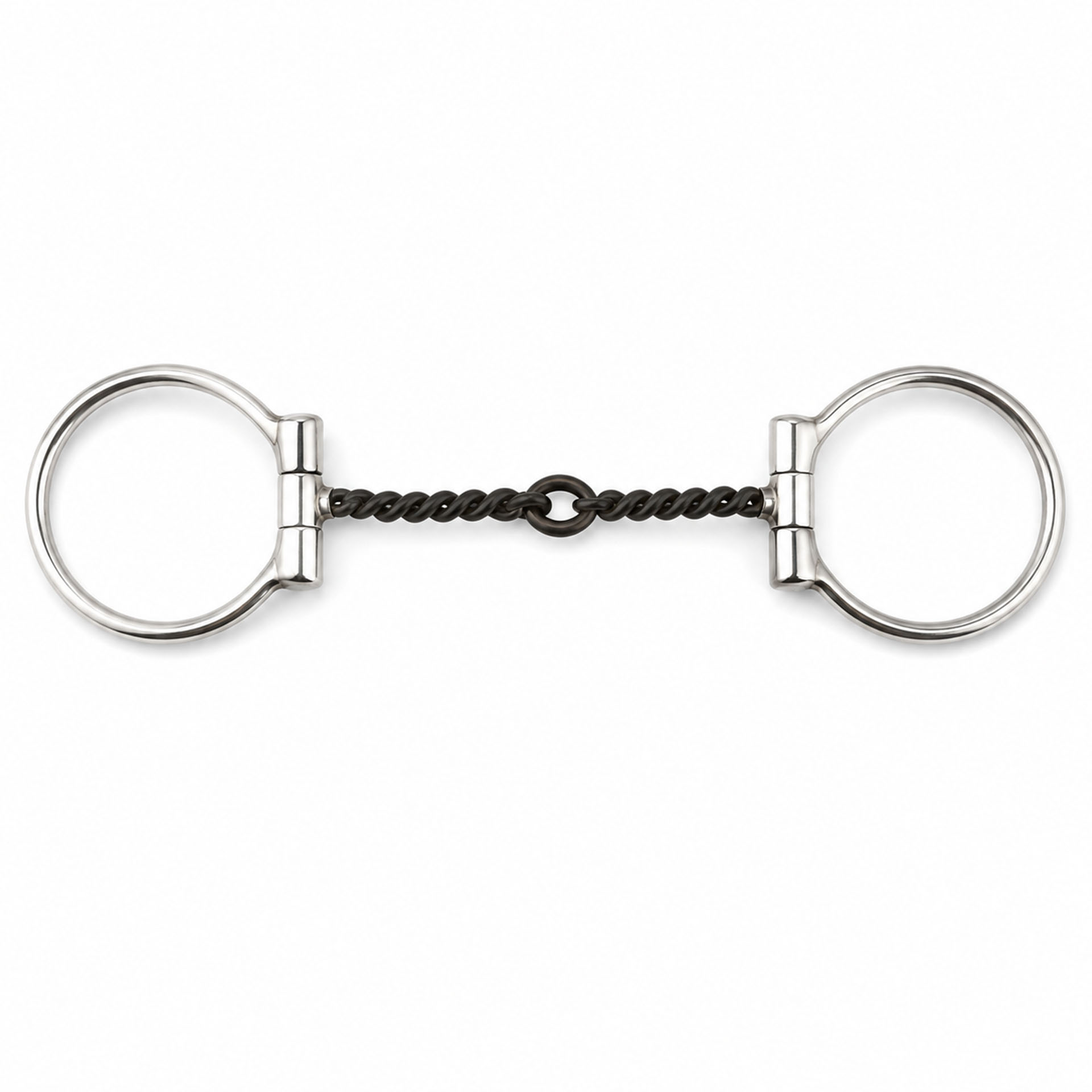 black steel copper roller barrel horse bit with decorative ring cheeks