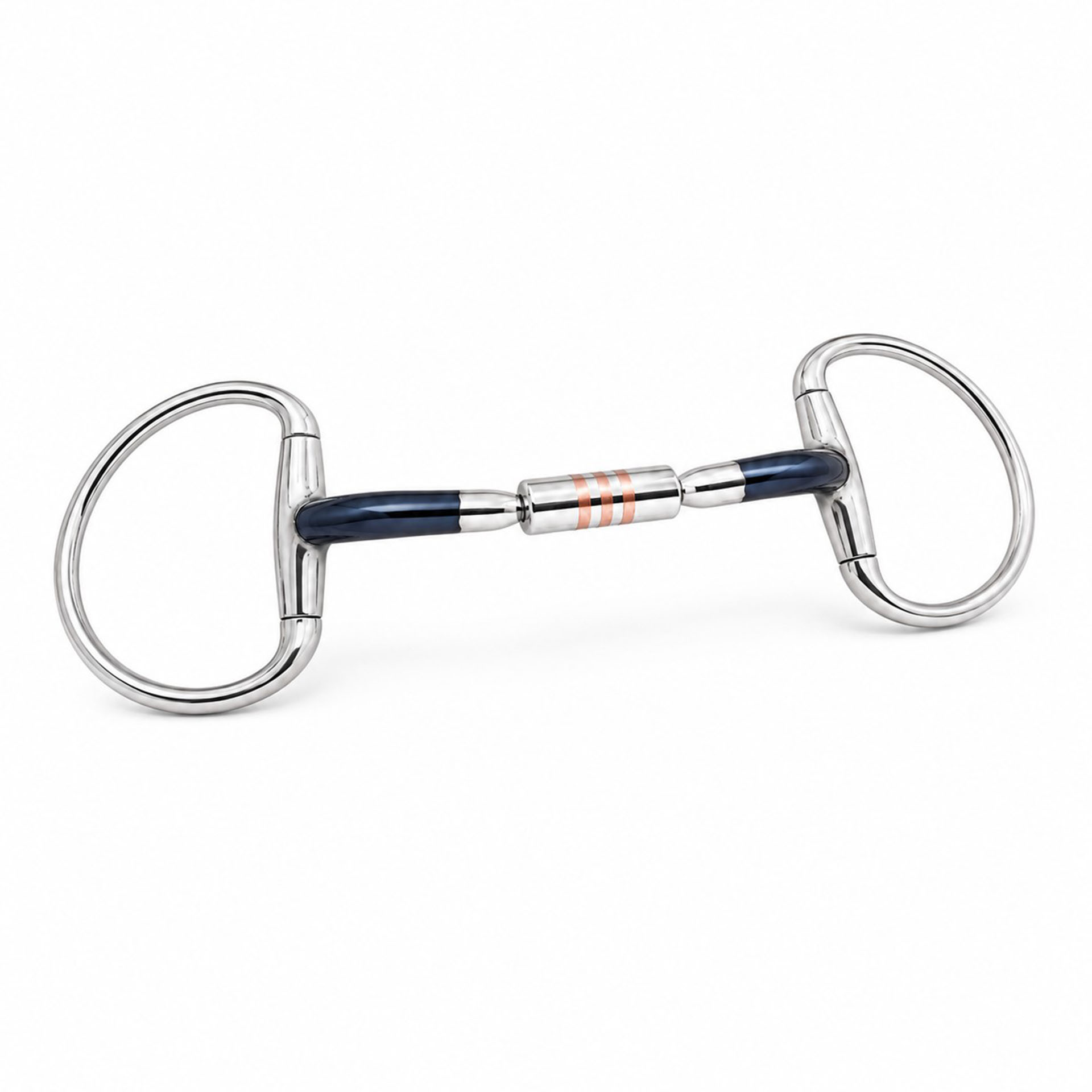blue sweet iron dee ring snaffle bit with copper center barrel