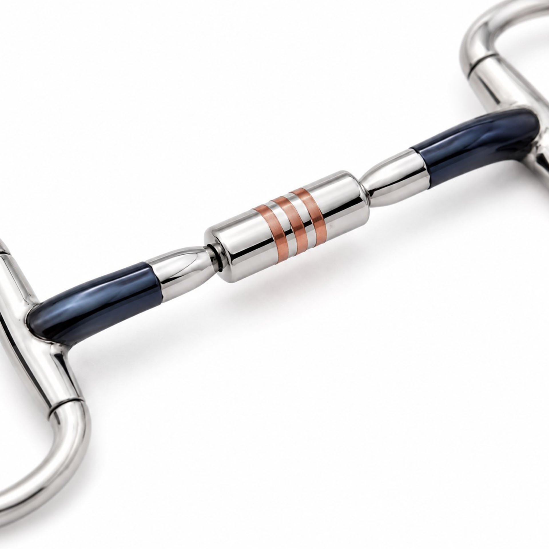 blue sweet iron dee ring snaffle bit with copper center barrel