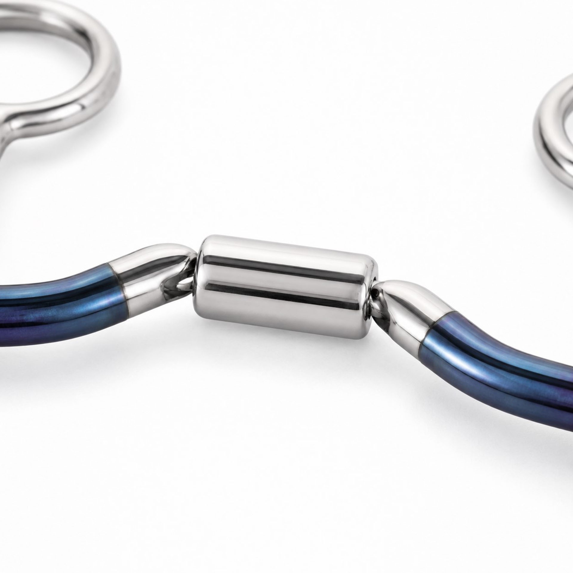 blue sweet iron dutch gag bit with center barrel mouthpiece