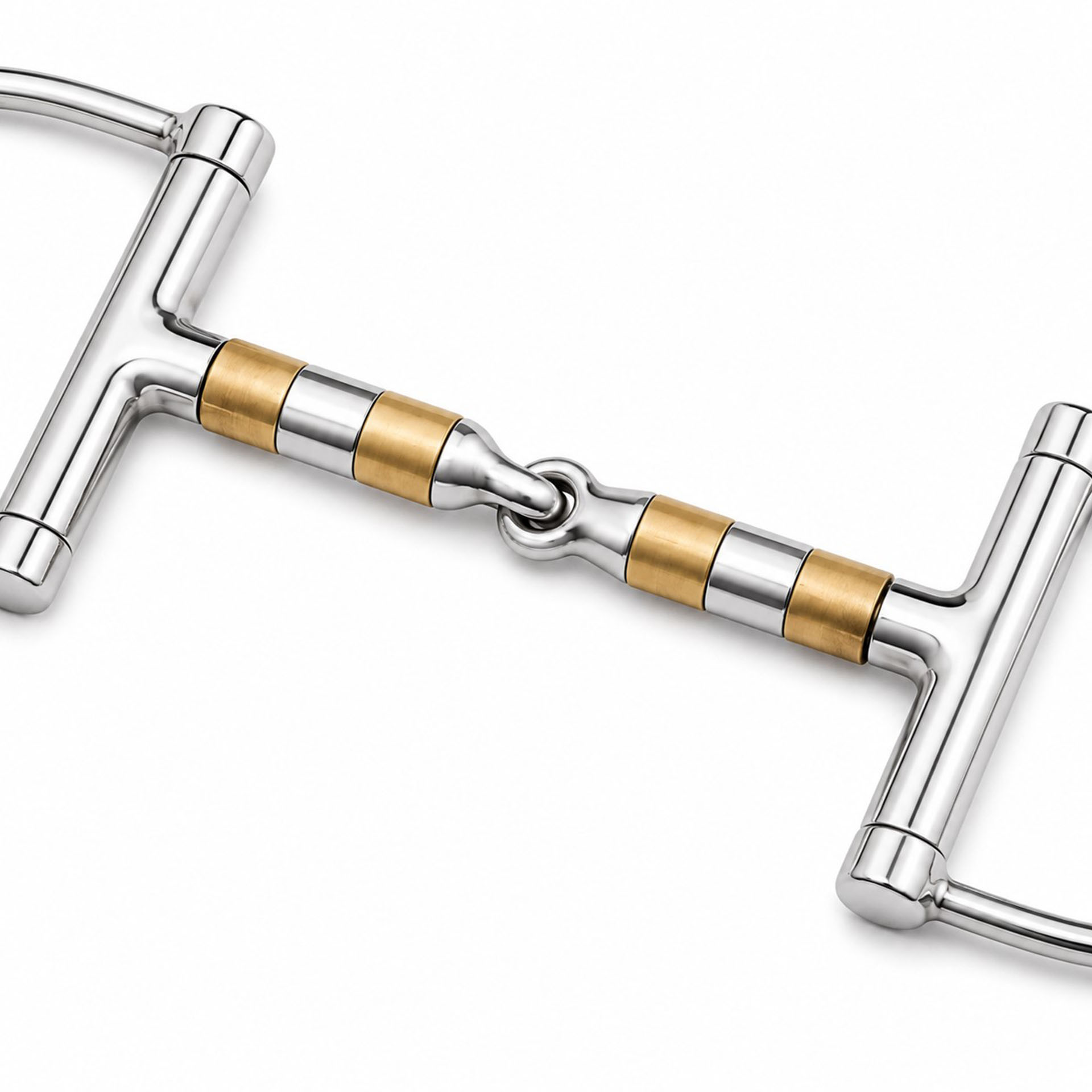 copper roller dee ring snaffle bit for fixed cheek contact