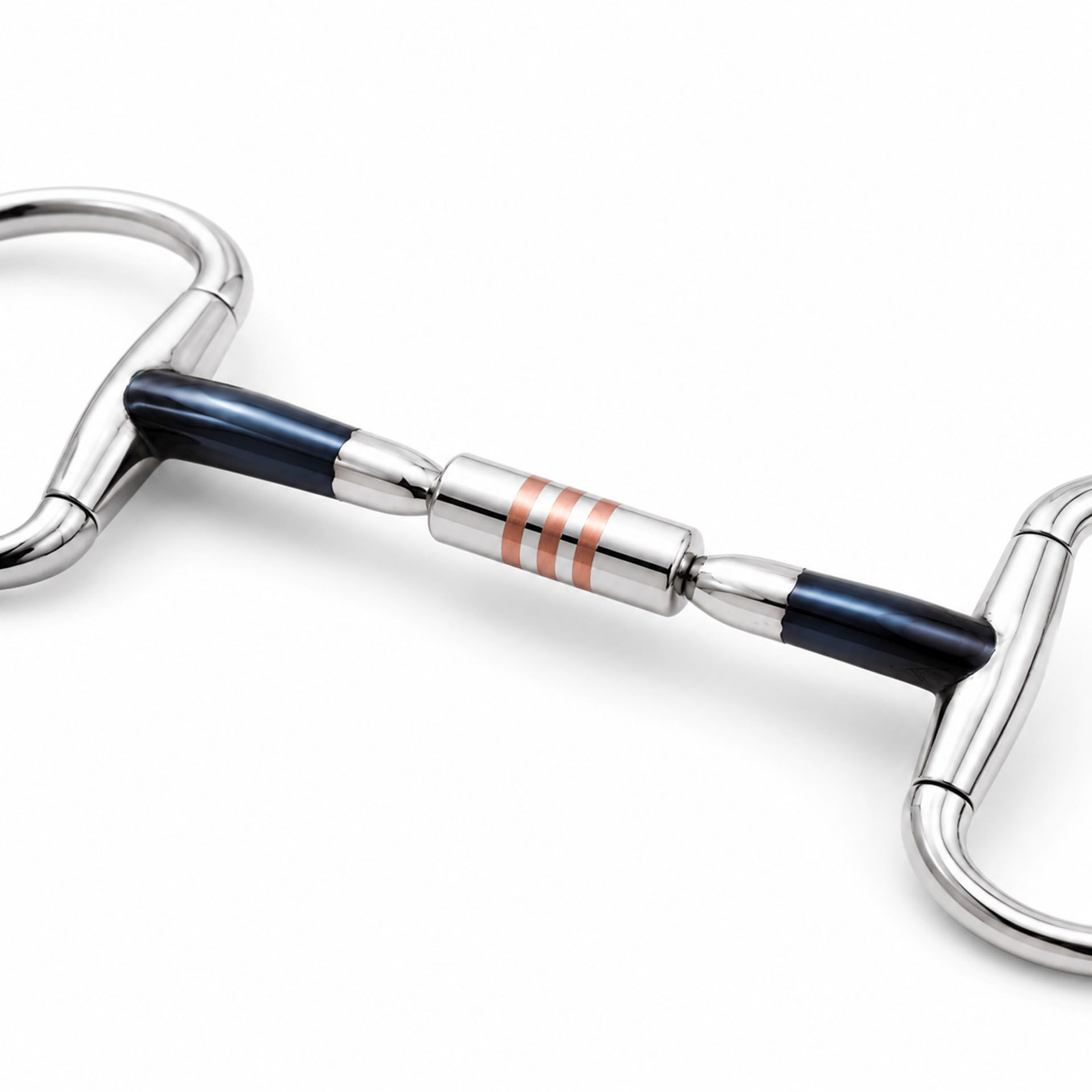 blue sweet iron dee ring snaffle bit with copper center barrel