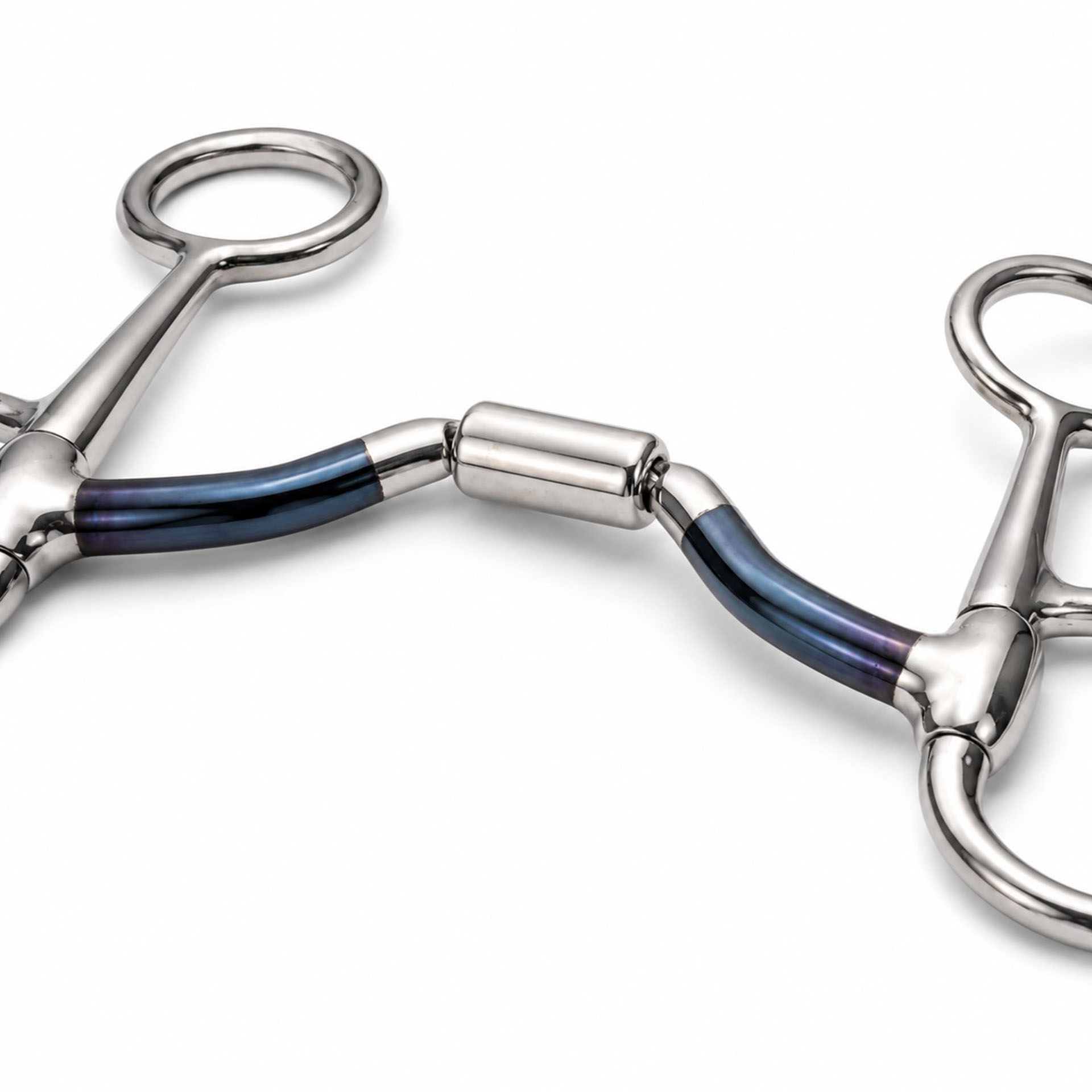 blue sweet iron dutch gag bit with center barrel mouthpiece